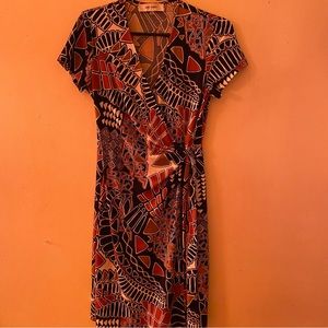 Jones Studio faux wrap dress size M brown multi short sleeves women dress. NWT